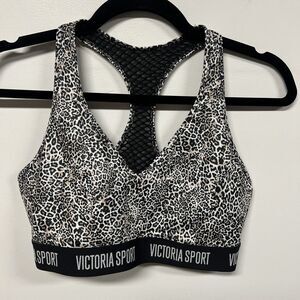 Victoria Sport Leopard Print Sports Bra XS Mesh Racerback Pullover Athleisure